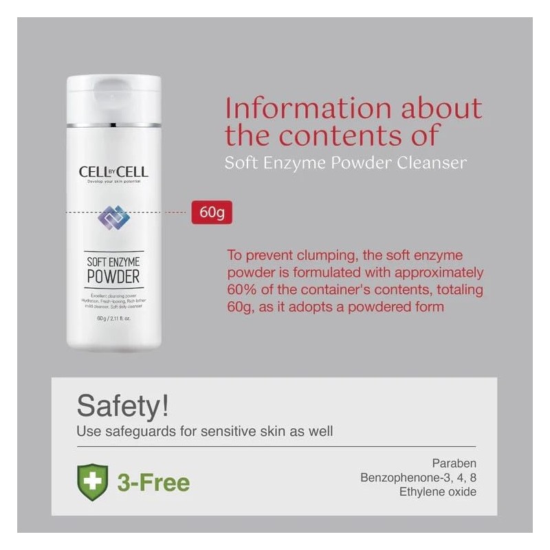 CELLBYCELL Polvo Enzimático Suave Limpiador Exfoliante Suave En Polvo Que