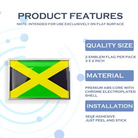 Perdecor Jamaica Flag Sticker Emblem Decal Jamaican Car Chrome Flags, 2 Pack, 3 x 2 inches