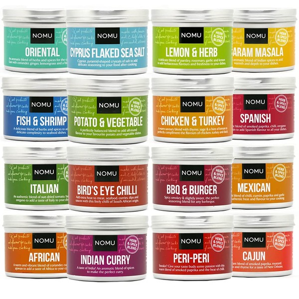NOMU Seasoning Set of 16 Herb & Spice Rub Blends (32.9 oz) | BBQ Grilling Variety Gift Set for Home & RV Camping Spice Rack