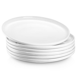 Jassceram 8.5 Inch Small Dinner Plates Set of 6, Ceramic Plates for Salad, Snack, Dessert and Appetizer - Microwave, Oven and Dishwasher Safe, Scratch Resistant and Lead-free, White