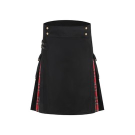 Colorful House Mens Utility Kilts Scottish Traditional Highland Kilt Tartan Utility Kilts with Leather Straps Kilts(Black Red,M)