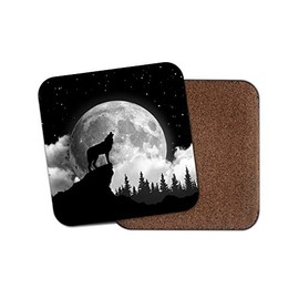 1 x Full Moon Wolf Coaster - Mysterious Silhouette Howling Forest Husky #15358