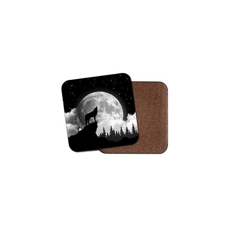 1 x Full Moon Wolf Coaster - Mysterious Silhouette Howling