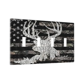 American Flag Forest Antler Deer Elk 4 Gang Device Light Switch Cover Decorative Quad Toggle Wall Plate Decorative Electrical Faceplate for Home Bedroom Art Decorate