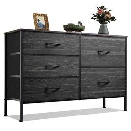 WLIVE Dresser for Bedroom with 5 Drawers, Wide Dressers with Drawer Organizers, Chest of Drawers, Fabric Dresser for Living Room, Closet, Hallway, Charcoal Black Wood Grain Print