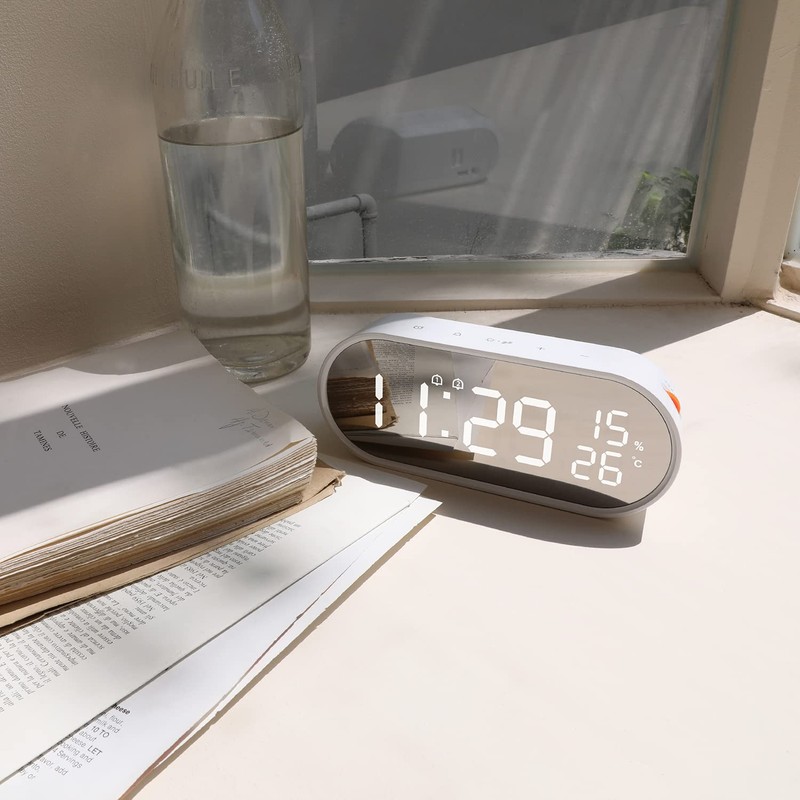 mooas Digital Alarm Clock, Digital Mirror Led Desk Clock with
