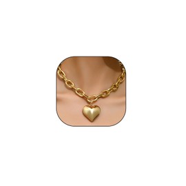 Chunky Gold Heart Necklace,Big Puffy Heart Choker Statement Necklace for Women,Large Thick Love Jewelry(ChokerGolden)