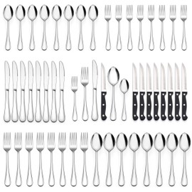 LIANYU 72-Piece Silverware Set with Steak Knives, Stainless Steel Flatware Cutlery Set for 12, Fancy Eating Utensils Tableware, Dishwasher Safe, Mirror Finish