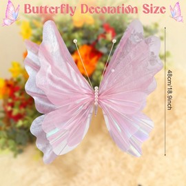 5 Pcs Large 19 Inch 3D Gauze Butterfly Decorations, Mariposas Grandes para Decoracion, Hanging Giant Butterflies for Wedding, Baby Shower, Birthday, Nursery Wall Decor, Photo Backdrop
