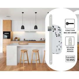 Vachette D12R-A40/B/SC Keyless Door Lock 40mm Axle 135mm - D12 - Reversible without Disassembly - Kitchen Door Living Room - White with Trigger Cuisine Séjour