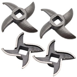 4 Pack #8 Meat Grinder Knife Cutting Blade Cross Shaped with Raised Edge Curved, Forge Steel Knife Cutter with Outer Diameter 2.1" 54mm Center Mounting Hole 0.4x0.4" 11x11mm