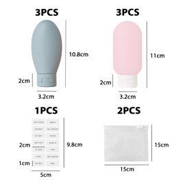 6-Piece Travel Set with 1 Piece Full English Label and 2 Piece Storage Bag, Empty Travel Bottles for Toiletries