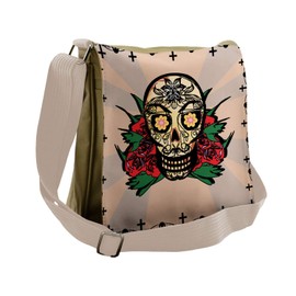 Lunarable Mexican Messenger Bag, Romantic Sugar Skull Rose, Unisex Cross-body