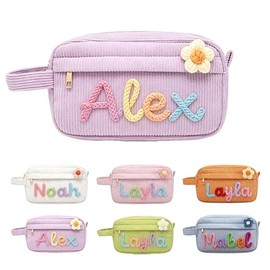 Bolsa de lápiz de pana personalizada, estuche de lápiz con cremallera con nombre personalizado para hombres, mujeres, adolescentes, papelería de gran 