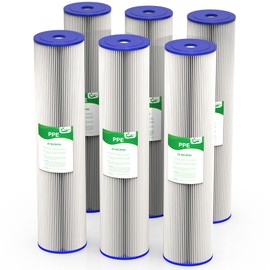 VEGEBE 20 Micron 20-Inch Heavy Duty Whole House Water Filter Replacement Cartridge, Pleated Sediment Water Filters 4.5" x 20" for Well Water, Compatible with ECP5-20BB, R30-20BB, SPC-45-2050, 6 Pack