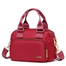 OPXTO Nylon Shoulder Handbags for Women, Waterproof Multi Pocket Purses and Cross-body Bags, High-dense Nylon Oxford Multi-function Lightweight Tote Bag. (Red)