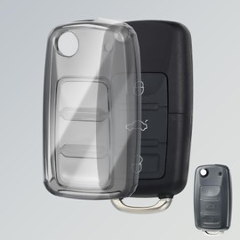 OFFCURVE Transparent Car Key Case Car Key Cover Key Fob Cover Key Cover Case Suitable for VW Volkswagen Polo Golf 4/5/6 Multivan T5 Caddy Jetta Bora Superb Passat Skoda Fabia Seat Ibiza (Black)