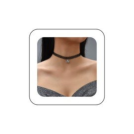 Xmsrn Vintage Black Lace Choker Necklace Black Bow Pendant Necklace Gothic Hollow Lace Necklaces 90s Victorian Tattoo Necklace Jewellery for Women and Girls, Zinc, No Gemstone