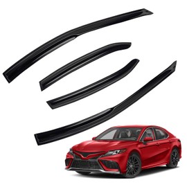 MXSAG 4pcs JDM 3D Wavy MU Style Window Visors Compatible with 2018-2024 Toyota Camry, Front+Rear Left+Right Outside Mount Type Dark Smoke Tint Tape-On Side Sun Rain Guards Set of 4
