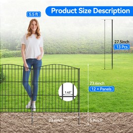 INJOPEXI Garden Fence 12 Panels 23.6ft (L)×24in (H) Decorative Garden Fences with 12 Panels Rustproof Wire No Dig Animal Barrier Fencing Dog Fence for Yard Outdoor Patio - Without Fence Gate