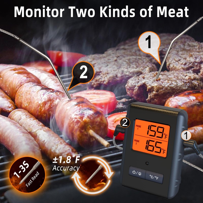 Remote Meat Thermometer Wireless, Vauno Wireless Meat Thermometer for Grilling