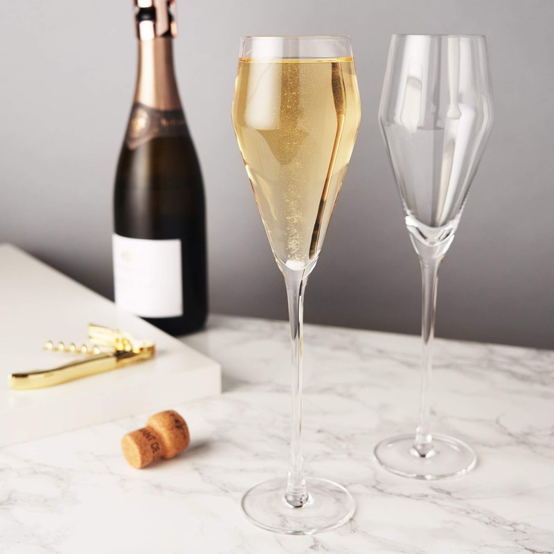 Viski Angled Prosecco Sparkling Wine Glasses, Crystal Clear Long Stemmed