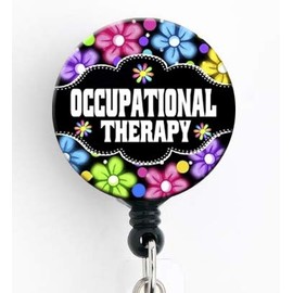 OT/Occupational Therapist Floral - Retractable Badge Reel with Swivel Clip and Extra-Long 34 inch Cord - Badge Holder