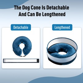 Inflatable Dog Cone, Soft Dog Cone Collar After Surgery for Alternative with Enhanced Anti-Licking Guard Shield Adjustable Detachable Cone Collar, Elizabethan Collar (M, Blue)