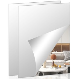 DARENYI A2 Acrylic Mirror Sheet for Wall, 16.5" x 23.2" x 2Pcs Large Rectangular Mirror Tiles Frameless Wall Mounted Mirror Self-Adhesive Mirror Stickers for Vanity Bedroom Home Decor