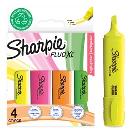 Sharpie Fluo XL Highlighters | Chisel Tip Highlighter Pens | Highly Visible Yellow, Pink, Orange & Green Fluorescent Colours | 4 Count Highlighter Multipack Set