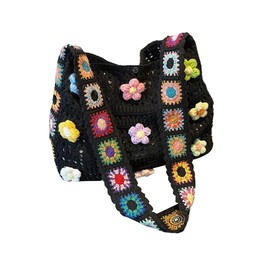 SHENHE Women's Crochet Tote Bag Hollow Out Slouchy Crossbody Beach Shoulder Bag for Travel Daily Black A One Size