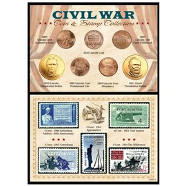 American Coin Treasures - Colección conmemorativa de moneda y sello de la guerra civil, centavos bicentenarios, dólares presidenciales, sellos postales de Estados Unidos