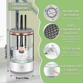 Limpiador Eléctrico para Brochas de Maquillaje, Portátil Automático con Recipiente Transparente, para Múltiples Tamaños de Brocha de Maquillaje de Belleza, Limpieza Profunda, Secado Rápido, Blanco
