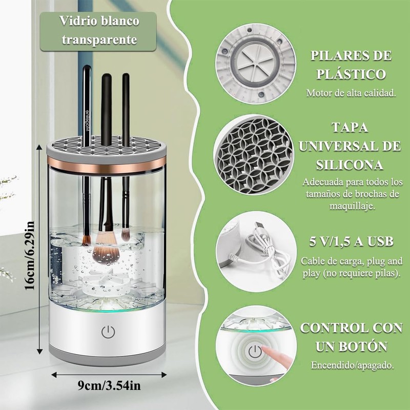 Limpiador Eléctrico para Brochas de Maquillaje, Portátil Automático con Recipiente