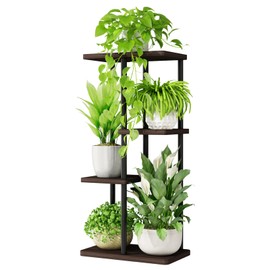 Bamworld Plant Stand Indoor Small Metal Plant Shelf Black Plant Holder 4 Tier 5 Potted for Multiple Plants Corner Plant Table for Patio Garden Balcony Living Room