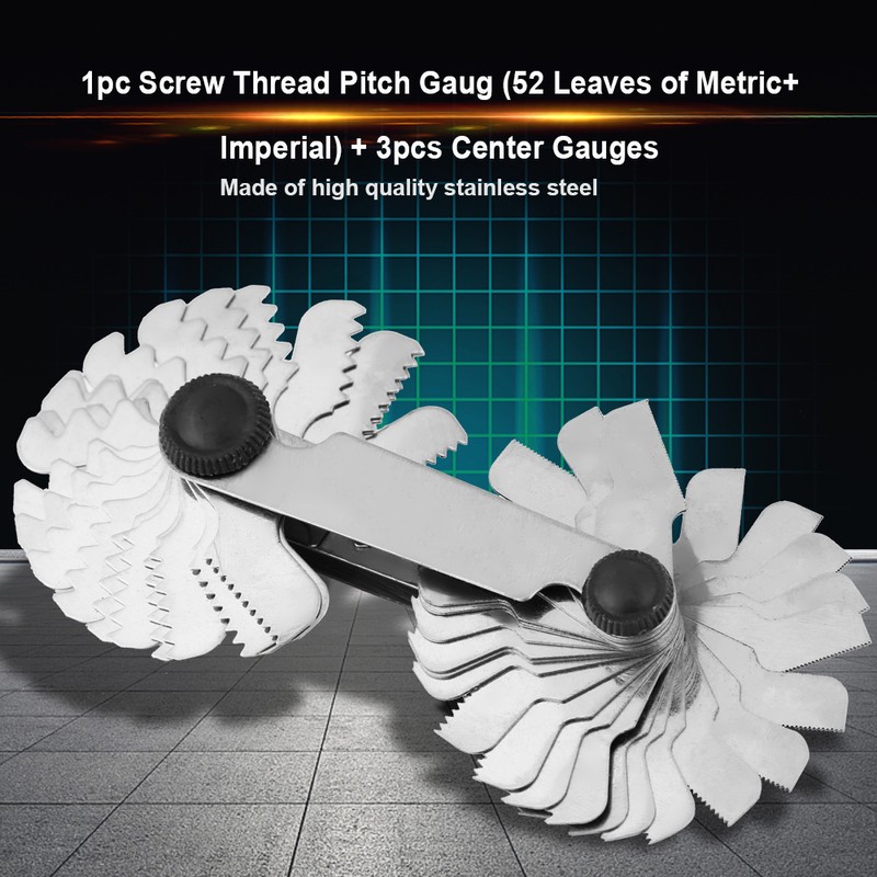 1pc Screw Thread Pitch Gauge of 52 Leaves 2pcs 60°+1pc