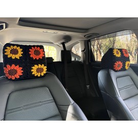 YDMZZB 2Pcs Universal Car Headrest Cover Soft Car Seat Head Rest Cover Protector Crochet Head Rest Coverings for Cars Truck Auto (Black 2-Color Flower)