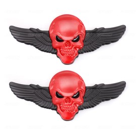 2X 3D Skeleton Skull Emblem Metal Badge Car Badge Sticker (Large-Black Black Eye)