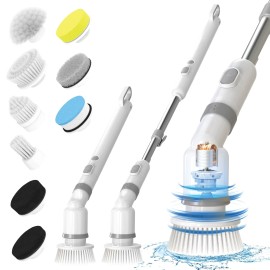 EU USA STOCK No Tariffs Electric Spin Scrubber Multi-surface Rechargeable Cordless Scrub Brush with 9 Cleaning Brush Headscolor: White, plug type: US, voltage (v): 220-240V