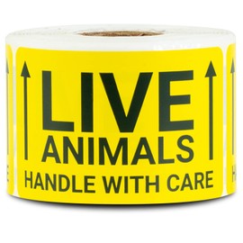 Live Animal Labels (3 x 2 Inch, Yellow - 300 Labels) Animal Care Stickers - Handle with Care for Shipping & Handling Instructions, Shipping Live Animals & Airline Cargo Crates