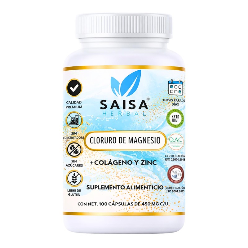 Cloruro de Magnesio + Colageno con 100 cápsulas Saisa Herbal