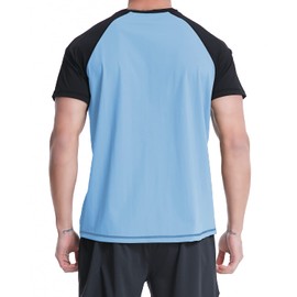 VAYAGER Men's UV Rash Guard T-Shirt Swimming Shirt UPF 50+ Swimming Shirts, Quick Drying, Loose Fit, Water Surf Shirt, Sky blue-black