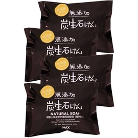 Additive-Free Life Additive-Free Charcoal Soap, 2.8 oz (80 g), Set of 4, Solid Soap, Made in Japan, Sensitive Skin, Hypoallergenic, 100% Vegetable Soap Base, Allergy Tested, Body Soap, Face Wash