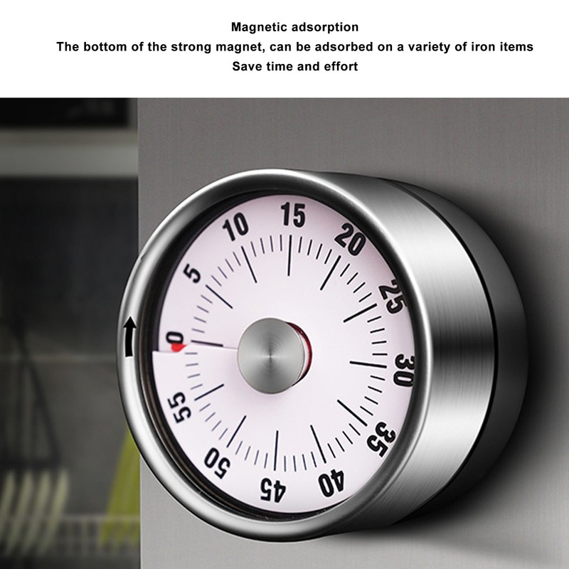 Mechanical Countdown Timer 60 Minute Magnetic Stainless Steel Visual Kitchen