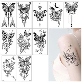 HOREJIA Jagua Tattoo Stickers, Pokumil Tattoo Stickers, Set of 10 Tattoos that Disappear in 2 Weeks Tattoo Stickers, Tattoo Stickers, Butterflies, Flowers, Spiders, Snakes, Waterproof, Long Lasting,