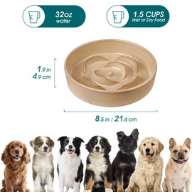 vancasso Slow Feeder Dog Bowl, 1.5 Cups Ceramic Dog Food Dish for Fast Eaters Small Breed, Puzzle Bowl for Small Dogs and Cats, Khaki
