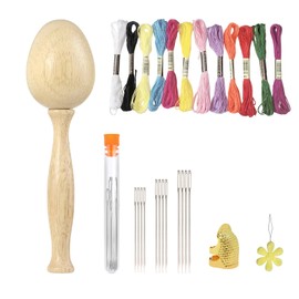 Darning Egg, Socks Wooden Darning Supplies Kit with 12 Pcs Needles 12 Colors Darning Thread for Socks Clothes Adults Darner DIY Handicraft Home Sewing Care