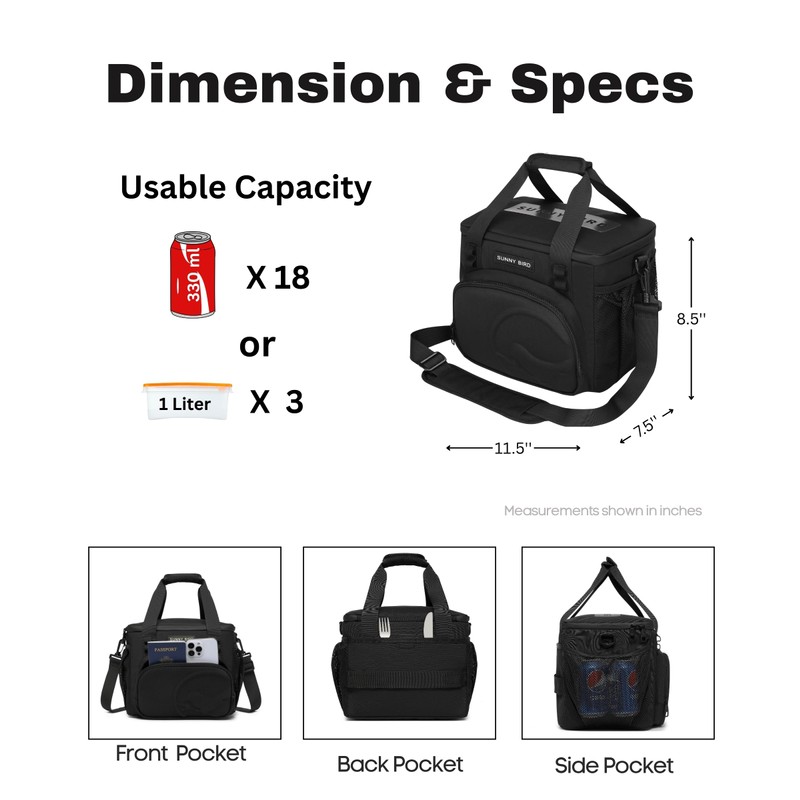 SUNNY BIRD 12L Large Insulated Lunch Bag, Leakproof and Foldable