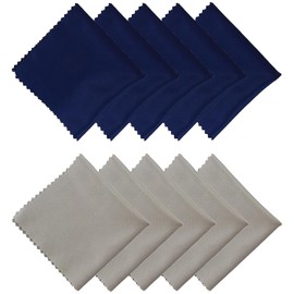 10 Pack Premium Microfiber Lens Cloths - 15x18cm Ultra-Soft Cleaning Pads | Lint-Free for Glasses, Screens & Cameras (5 Light Grey + 5 Dark Blue)