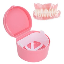 Estuche de Retenedor de Dentadura Postiza de 2 Uds, Estuche de Contenedor Protector de Boca Parcial Portátil, Estuche de Dentadura Postiza, Cajas de Almacenamiento de Dentadura de Ortodoncia(rosado)